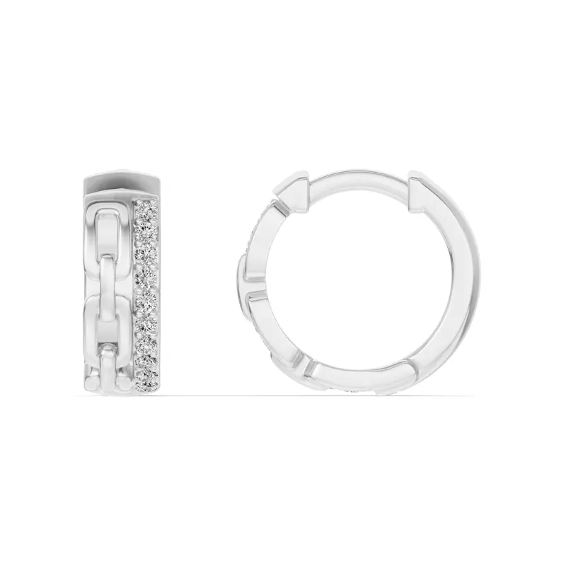 14K White Gold Chain Reaction Pavé Huggie Earrings