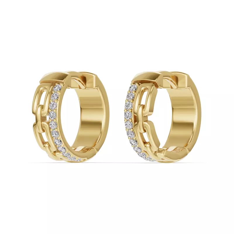 14K Yellow Gold Chain Reaction Pavé Huggie Earrings