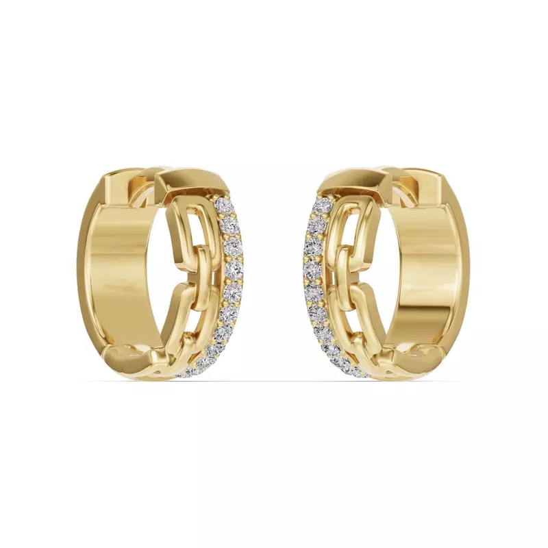 14K Yellow Gold Chain Reaction Pavé Huggie Earrings