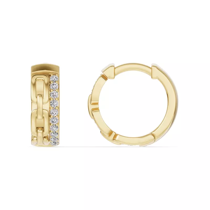 14K Yellow Gold Chain Reaction Pavé Huggie Earrings