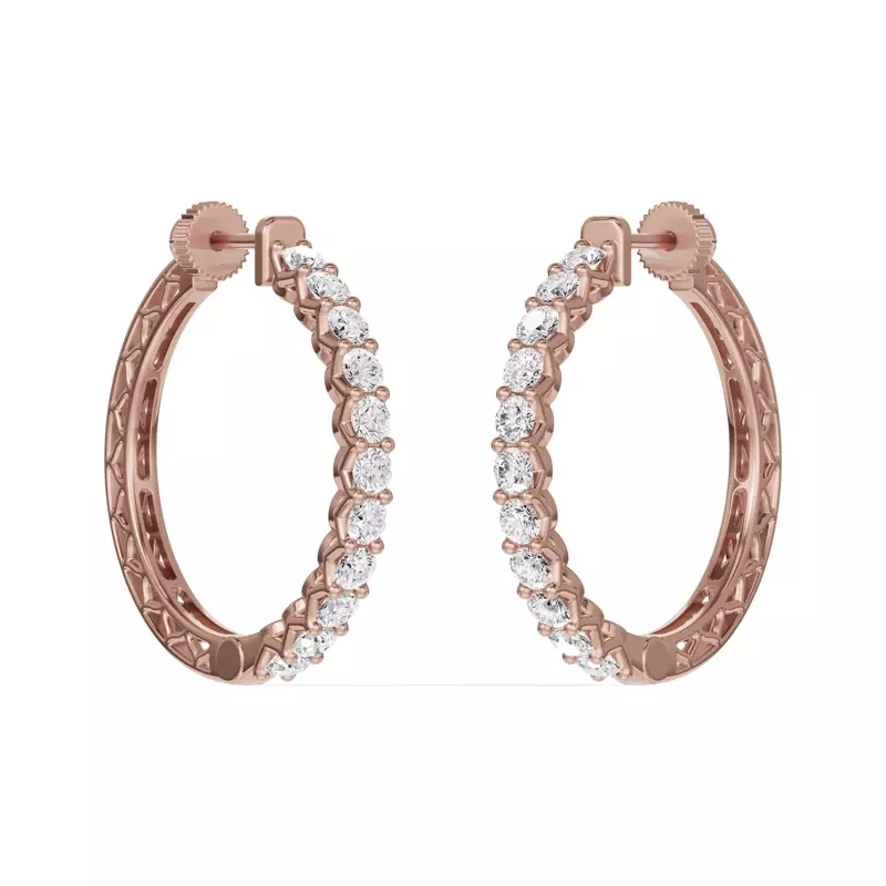 14K Rose Gold Unity Prong Hoop Lab Earrings (2 ct. tw.)