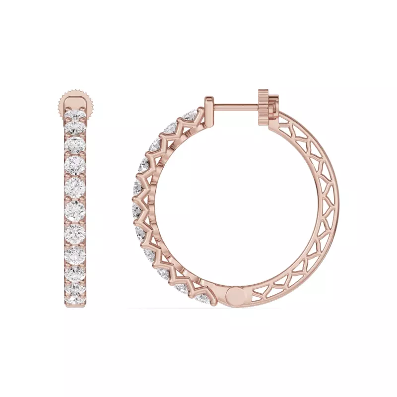 14K Rose Gold Unity Prong Hoop Lab Earrings (2 ct. tw.)