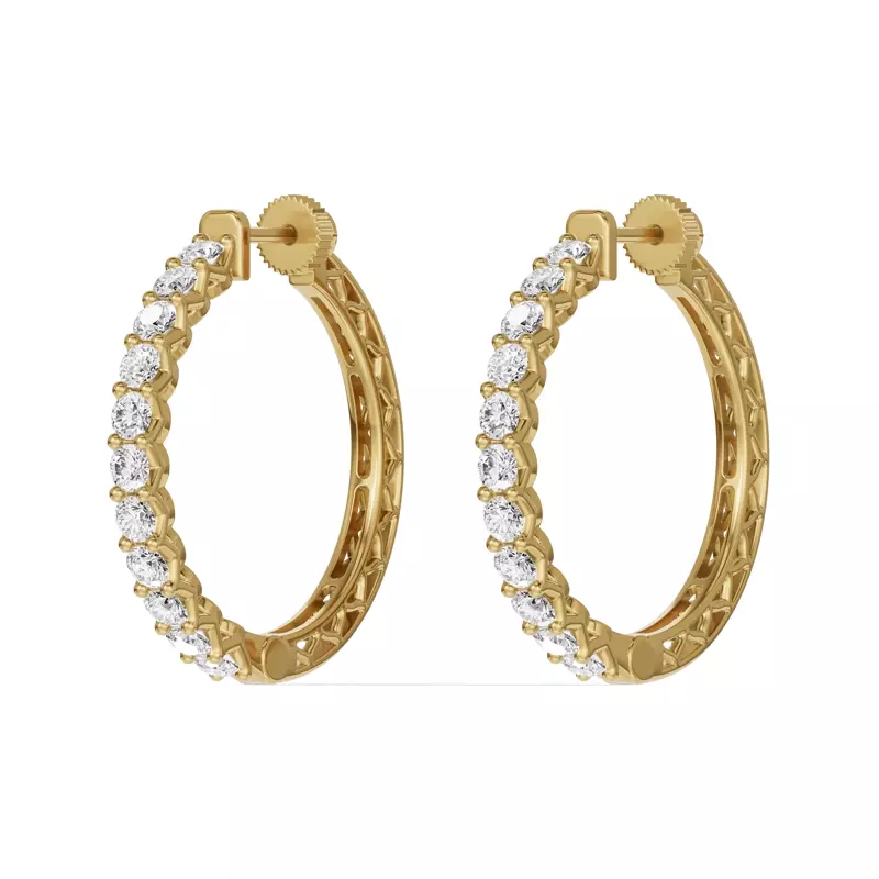 14K Yellow Gold Unity Prong Hoop Lab Earrings (2 ct. tw.)