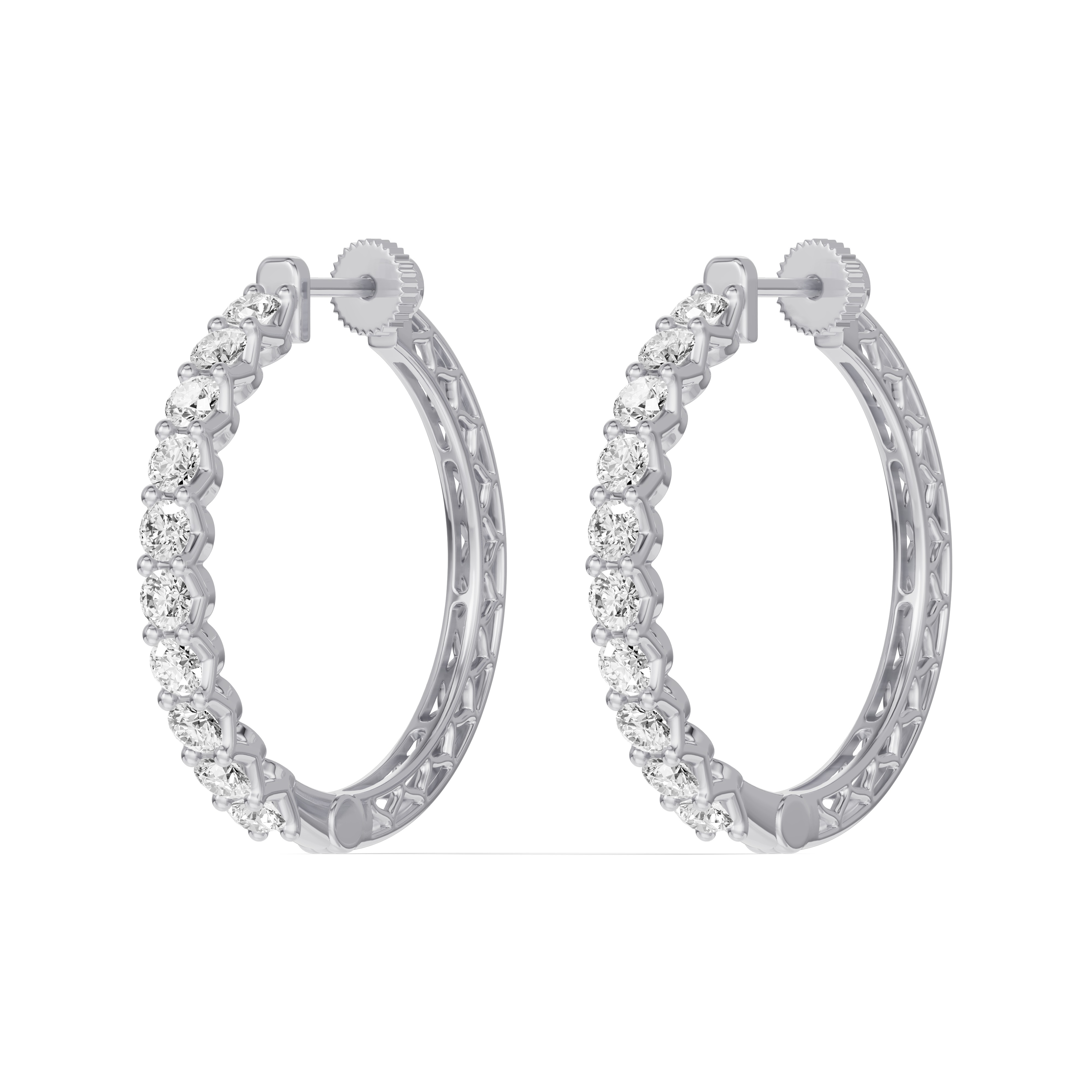 14K White Gold Unity Prong Hoop Earrings (3 ct. tw.)