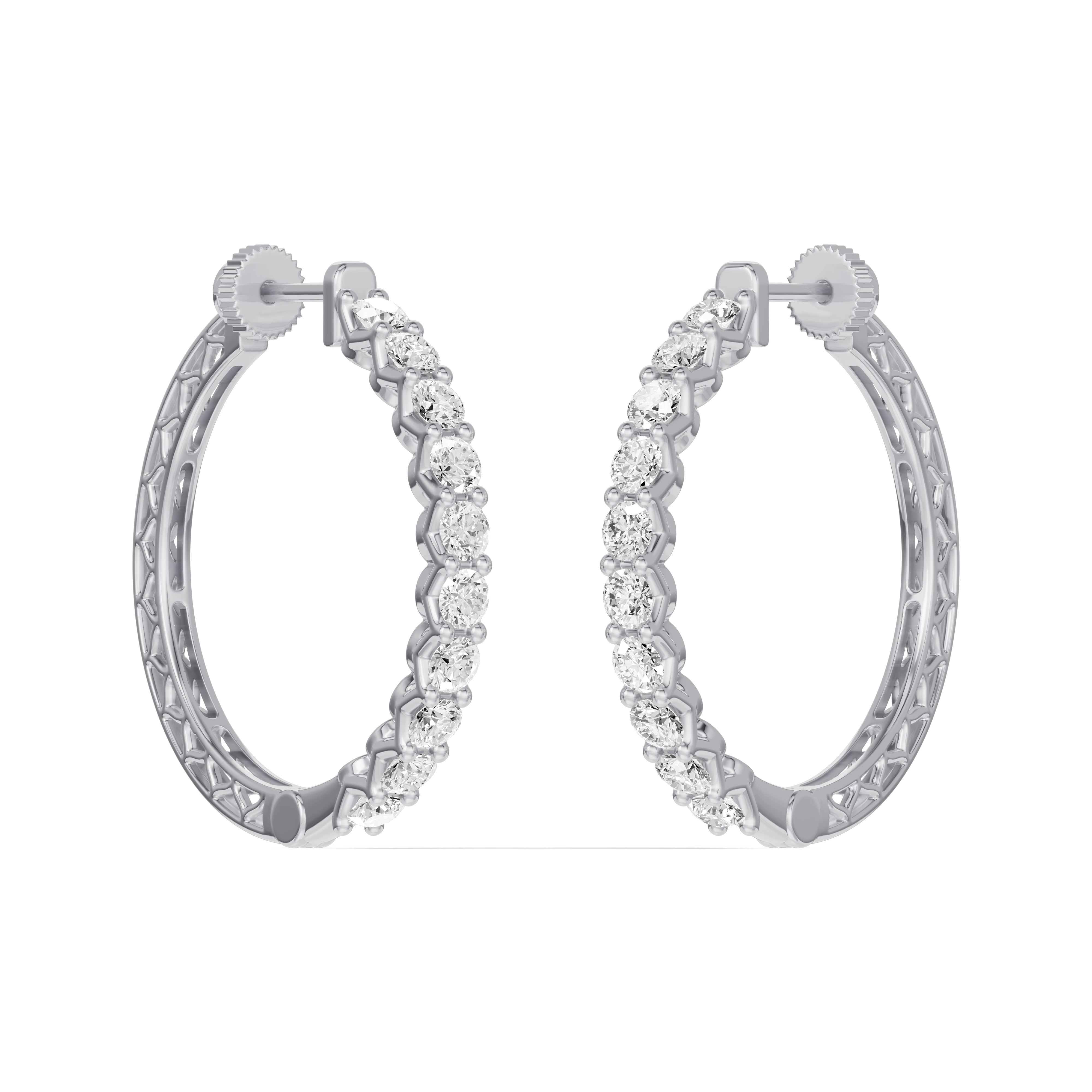 14K White Gold Unity Prong Hoop Earrings (3 ct. tw.)