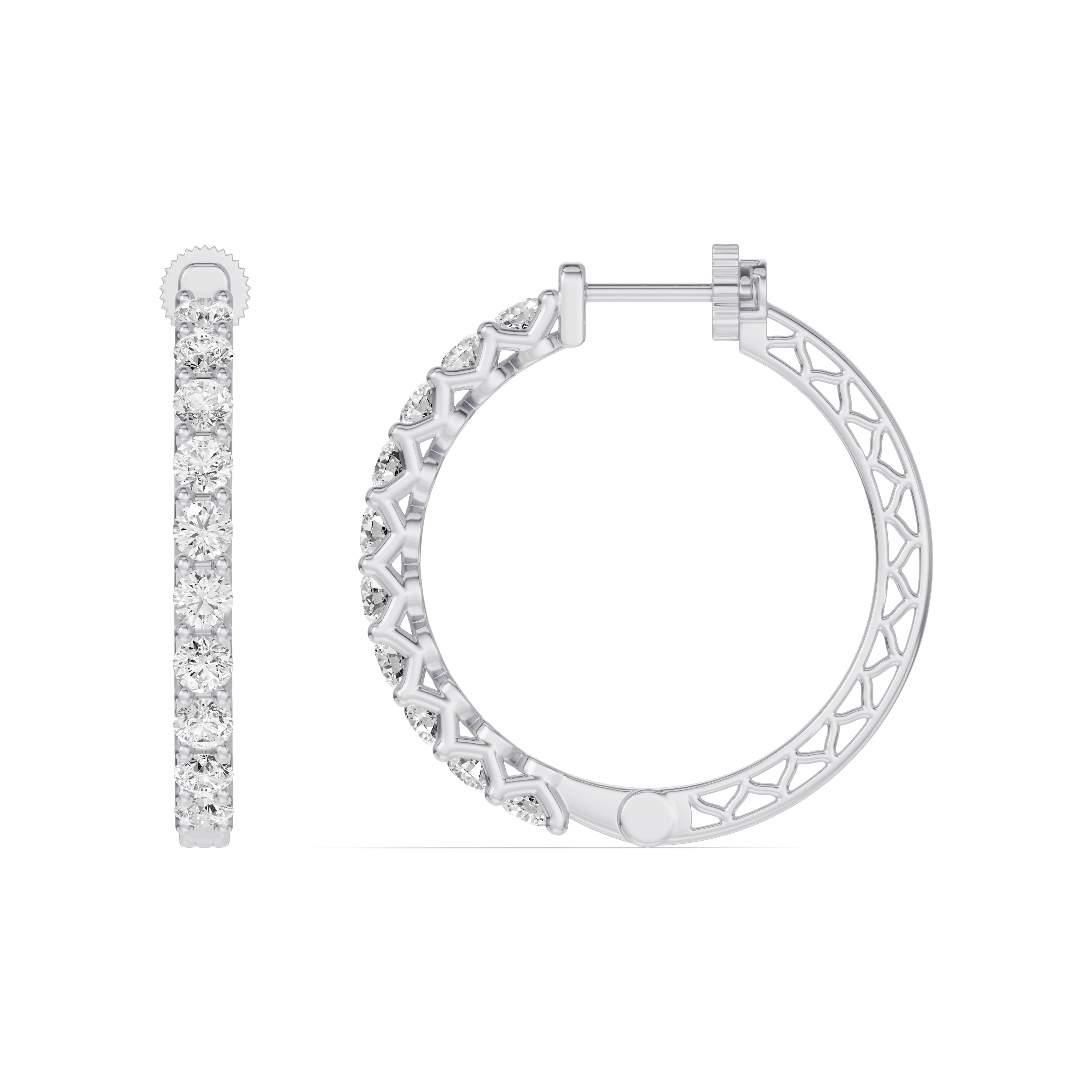 14K White Gold Unity Prong Hoop Earrings (3 ct. tw.)