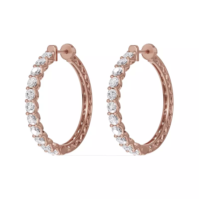 14K Rose Gold Unity Prong Hoop Lab Earrings (4 ct. tw.)