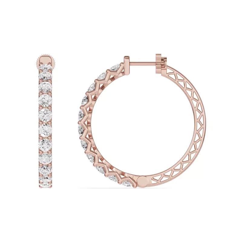 14K Rose Gold Unity Prong Hoop Lab Earrings (4 ct. tw.)