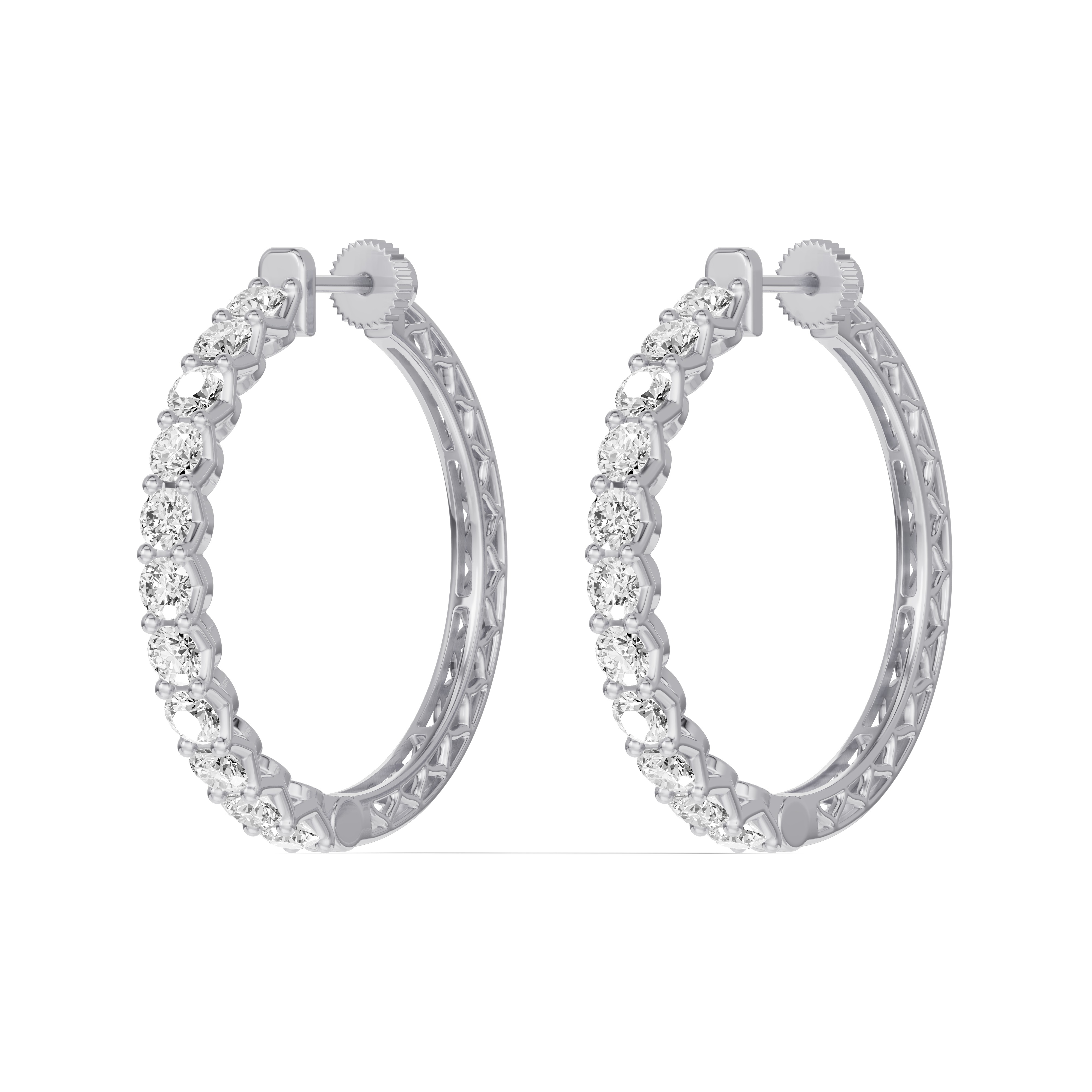 14K White Gold Unity Prong Hoop Lab Earrings (4 ct. tw.)