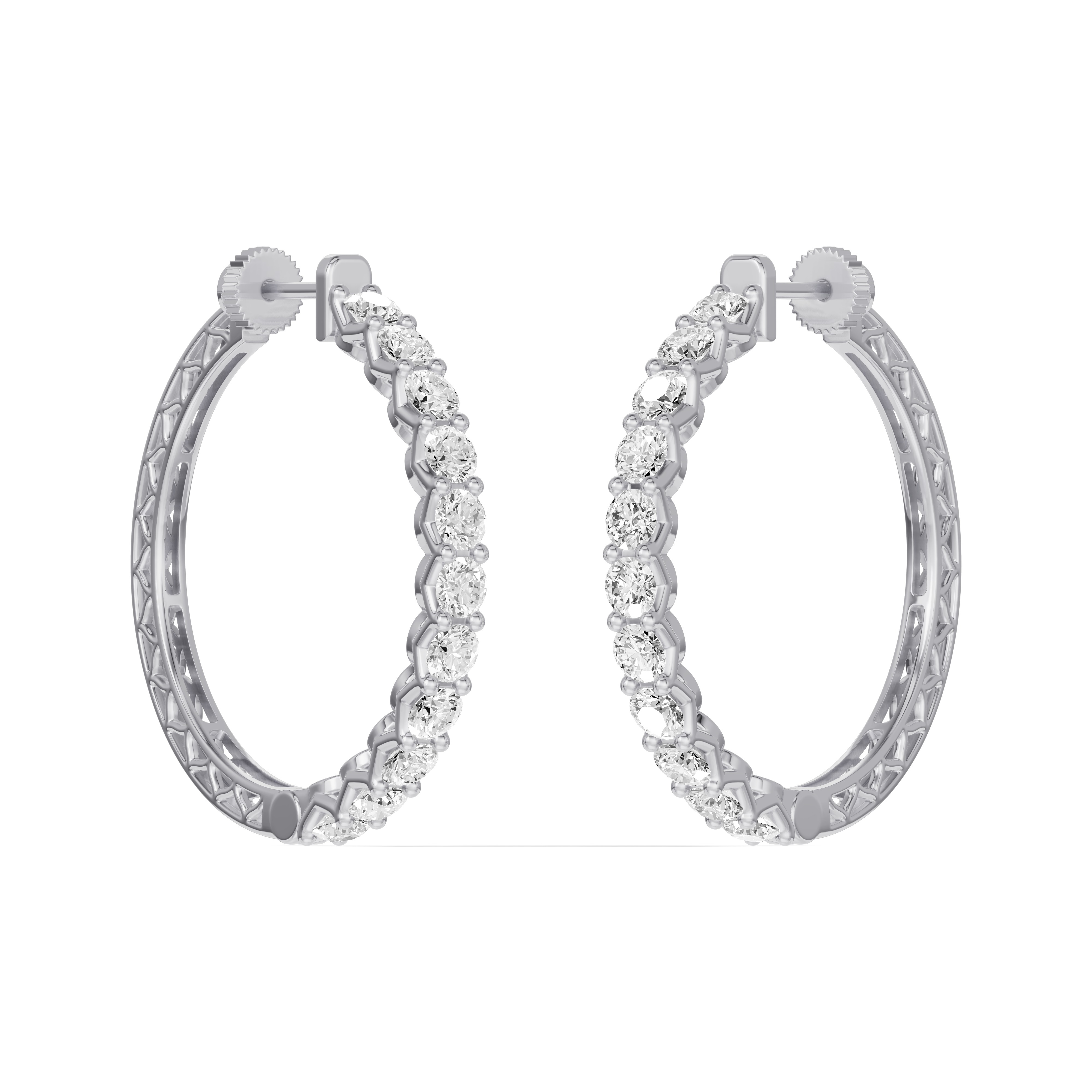 14K White Gold Unity Prong Hoop Lab Earrings (4 ct. tw.)