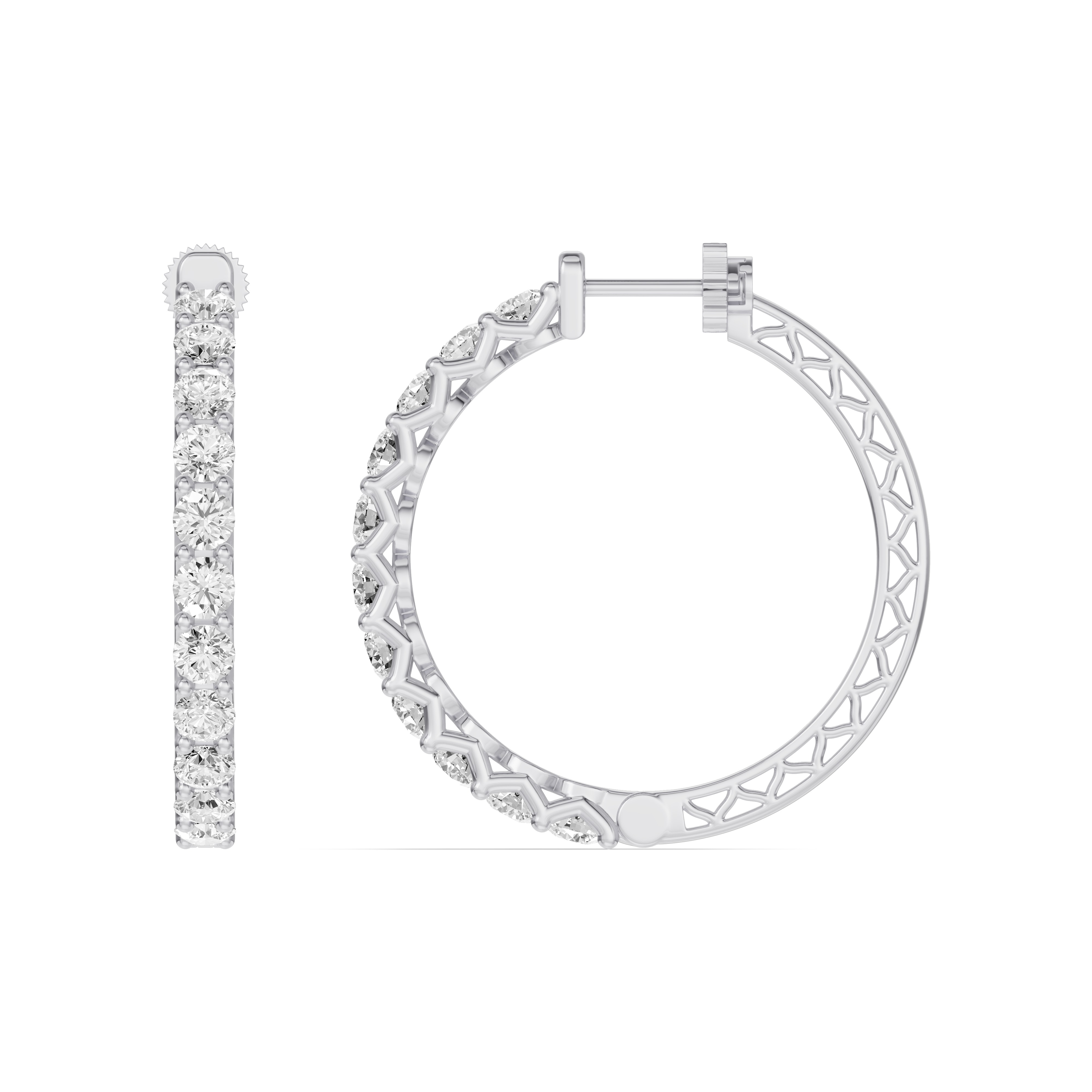 14K White Gold Unity Prong Hoop Lab Earrings (4 ct. tw.)