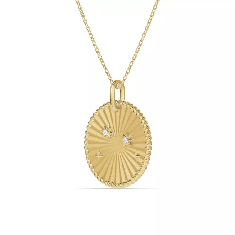 14K Yellow Gold Aries Celestial Zodiac Medallion Pendant
