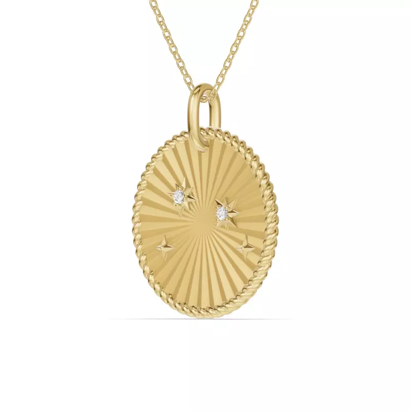 14K Yellow Gold Aries Celestial Zodiac Medallion Pendant