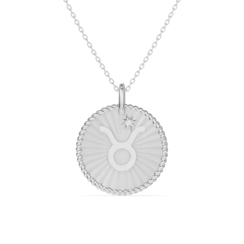 14K White Gold Taurus Celestial Zodiac Medallion Pendant