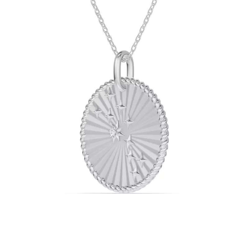 14K White Gold Taurus Celestial Zodiac Medallion Pendant