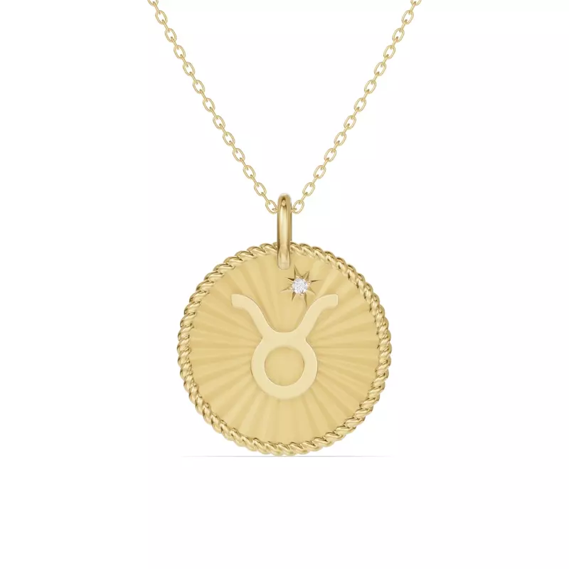 14K Yellow Gold Taurus Celestial Zodiac Medallion Pendant