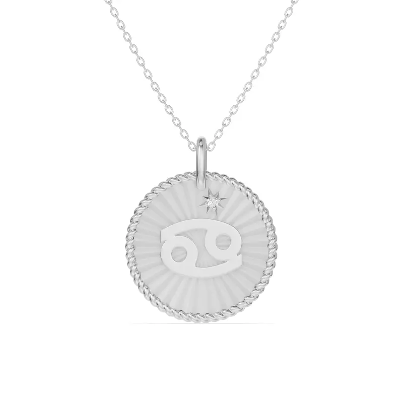 14K White Gold Cancer Celestial Zodiac Medallion Pendant
