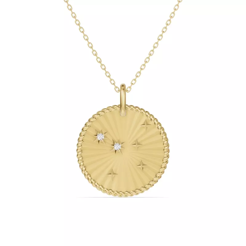 14K Yellow Gold Cancer Celestial Zodiac Medallion Pendant