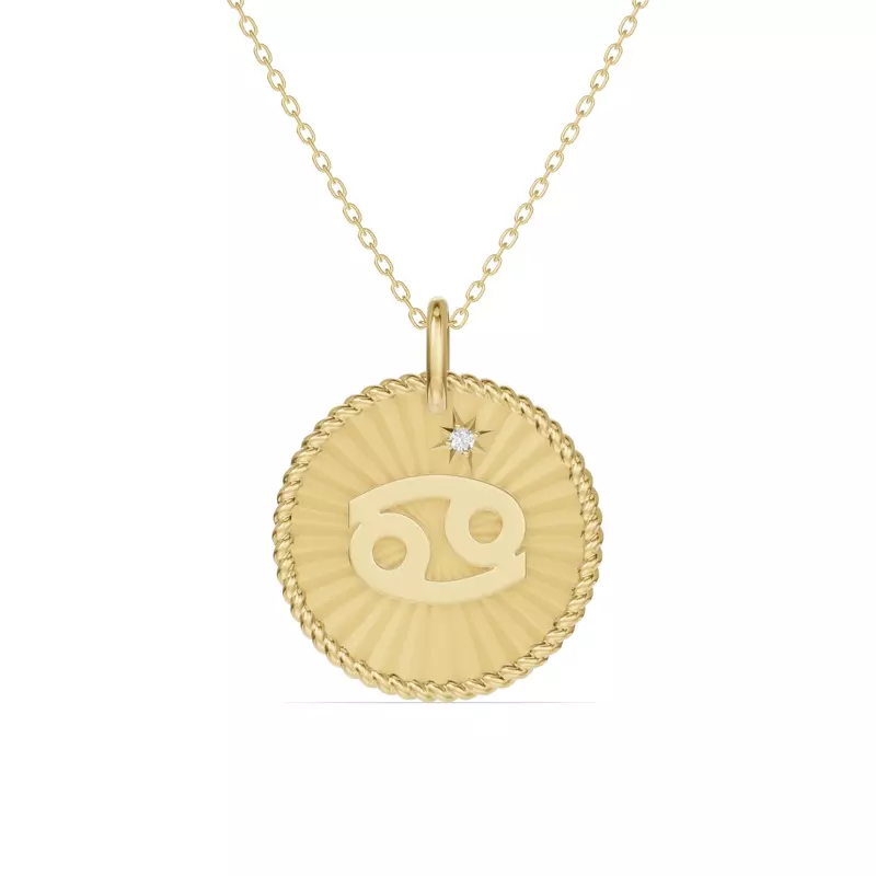 14K Yellow Gold Cancer Celestial Zodiac Medallion Pendant