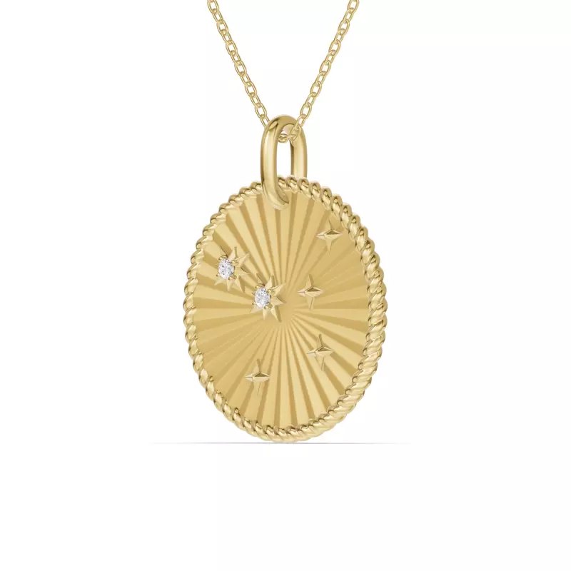 14K Yellow Gold Cancer Celestial Zodiac Medallion Pendant