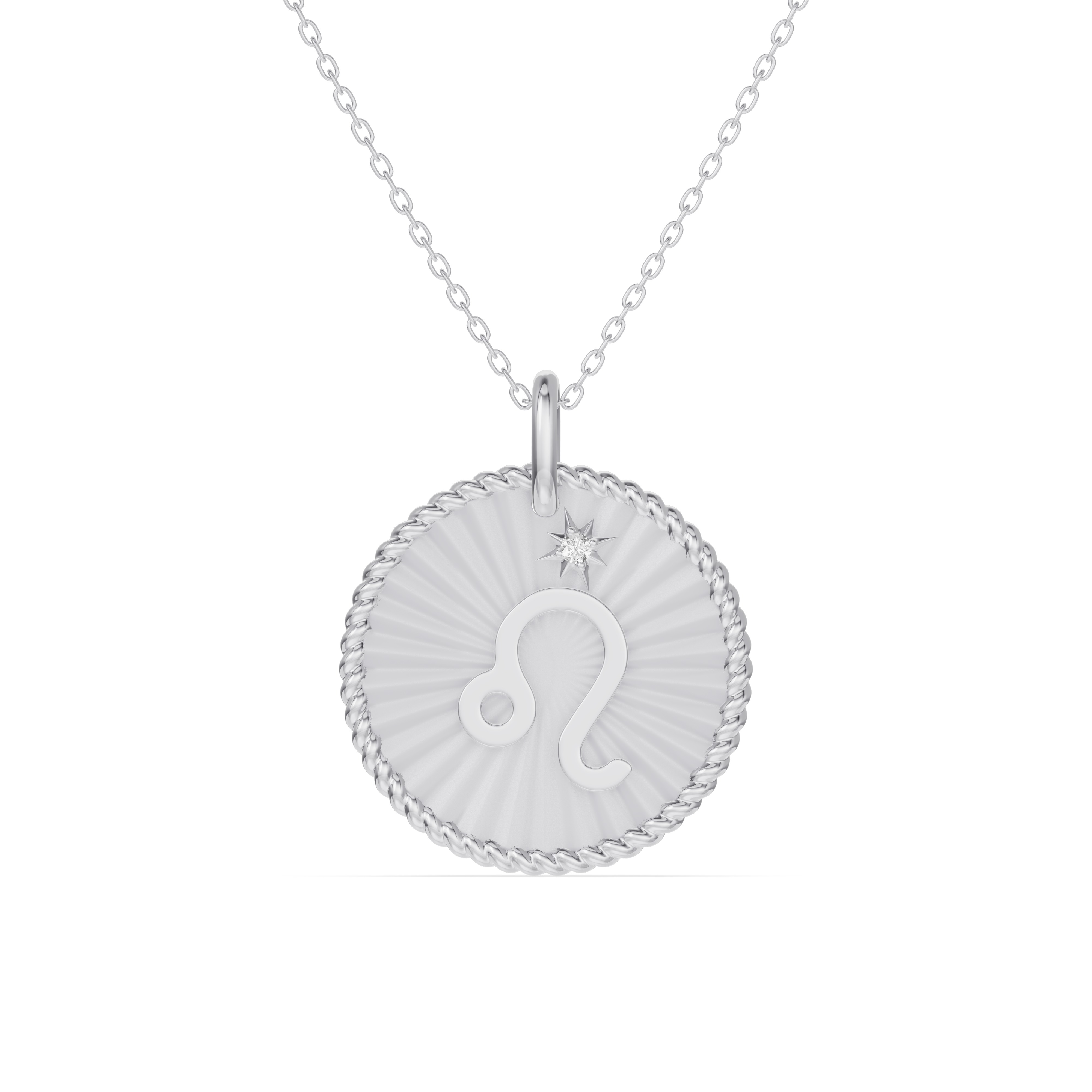 14K White Gold Leo Celestial Zodiac Medallion Pendant