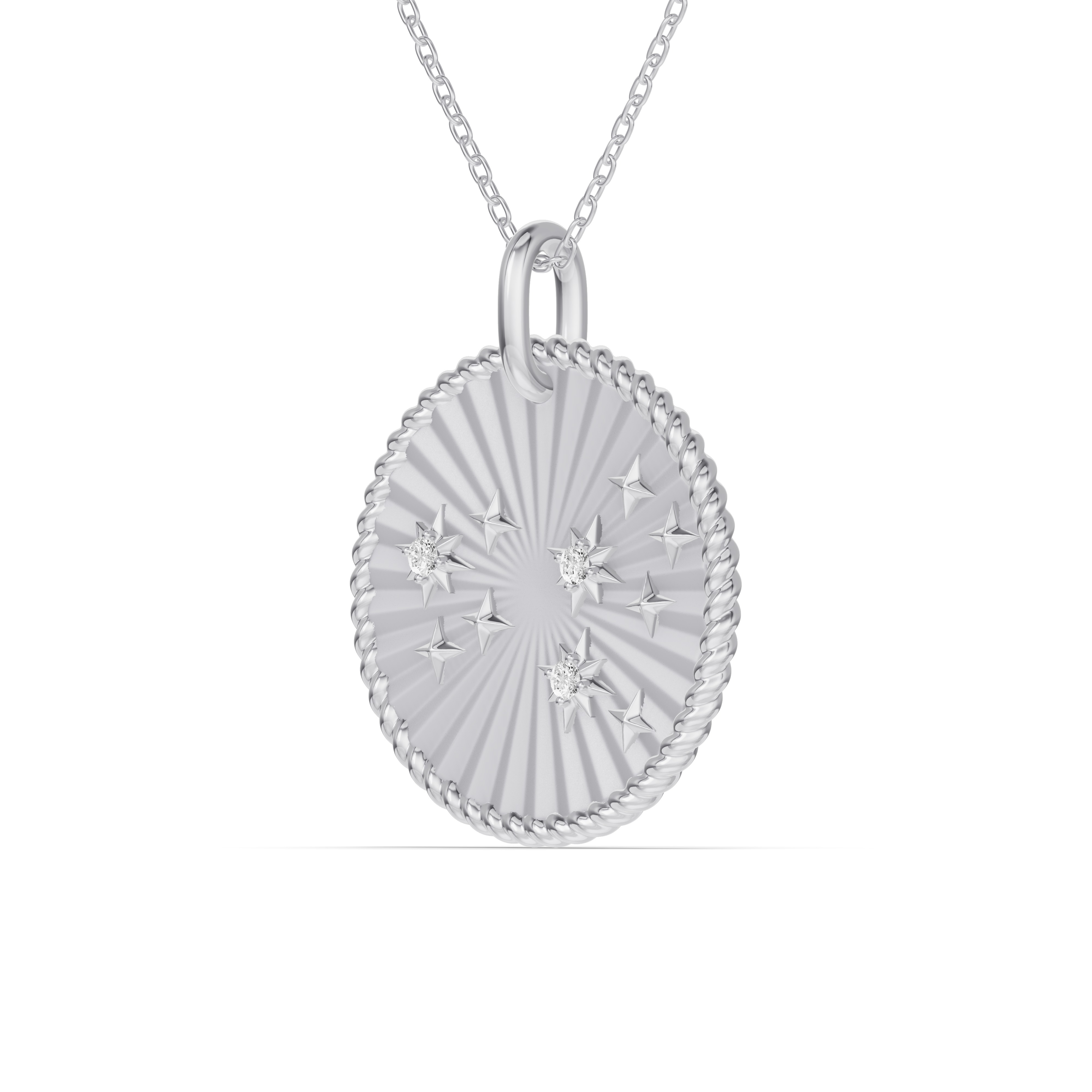 14K White Gold Leo Celestial Zodiac Medallion Pendant