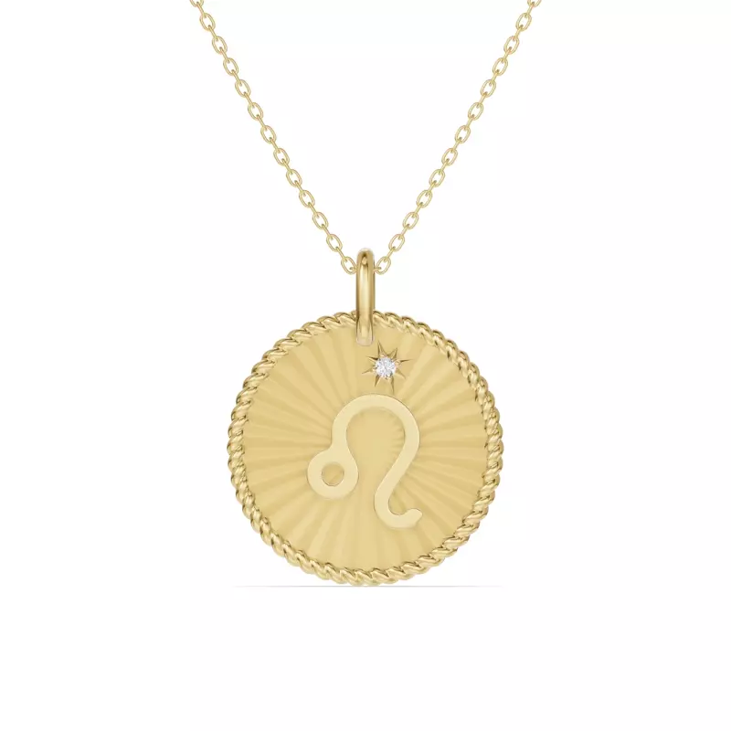 14K Yellow Gold Leo Celestial Zodiac Medallion Pendant