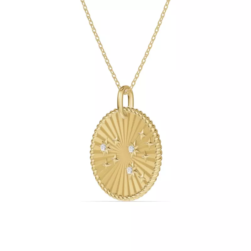 14K Yellow Gold Leo Celestial Zodiac Medallion Pendant