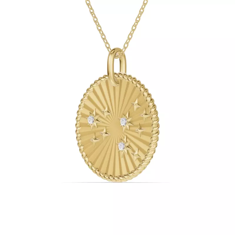 14K Yellow Gold Leo Celestial Zodiac Medallion Pendant