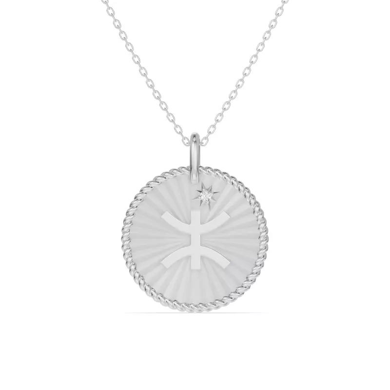 14K White Gold Pisces Celestial Zodiac Medallion Pendant