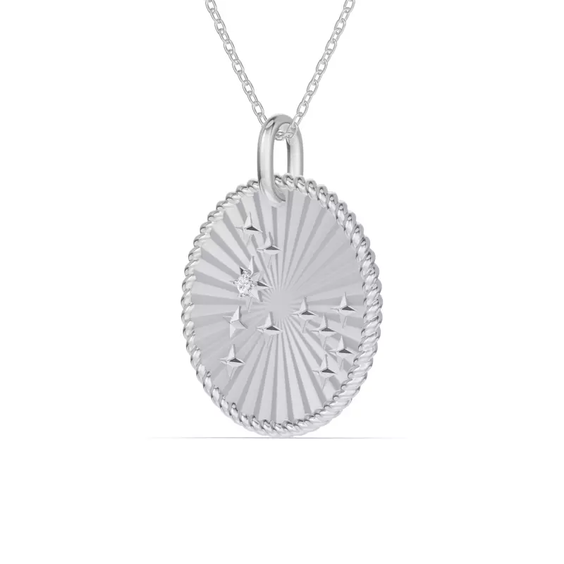 14K White Gold Pisces Celestial Zodiac Medallion Pendant