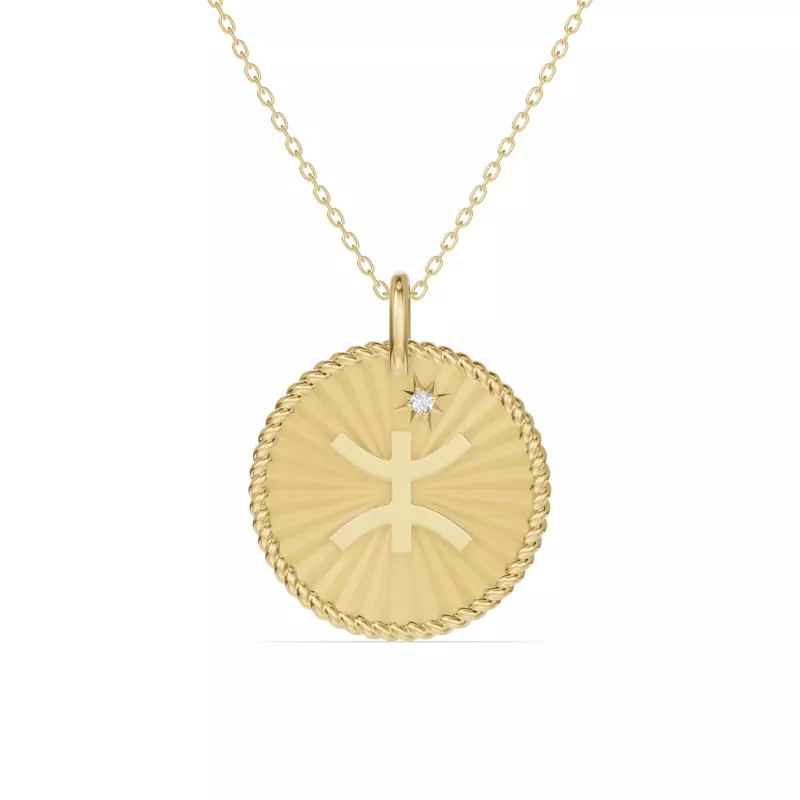 14K Yellow Gold Pisces Celestial Zodiac Medallion Pendant