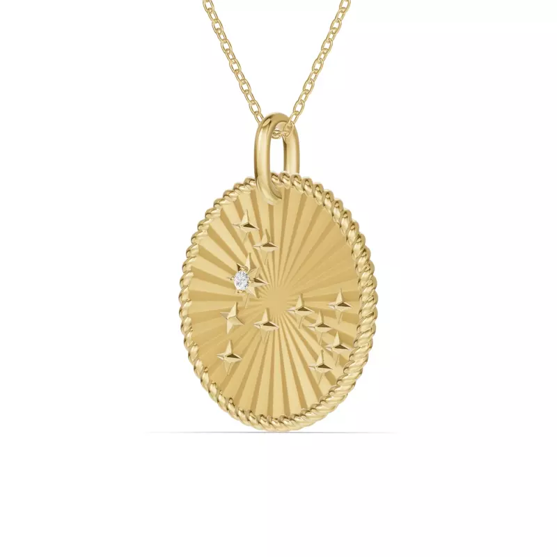 14K Yellow Gold Pisces Celestial Zodiac Medallion Pendant