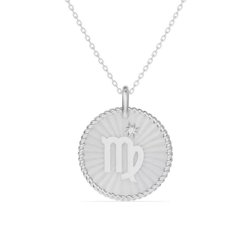 14K White Gold Virgo Celestial Zodiac Medallion Pendant