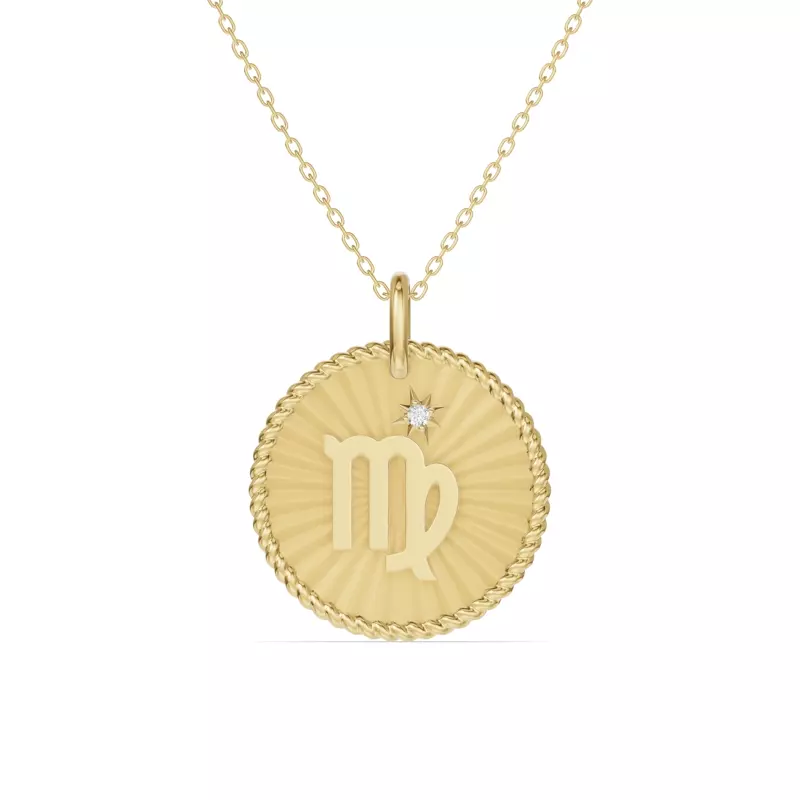 14K Yellow Gold Virgo Celestial Zodiac Medallion Pendant