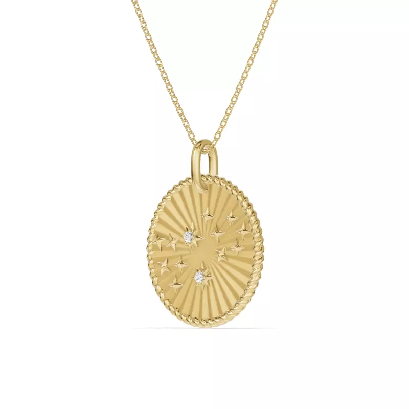 14K Yellow Gold Virgo Celestial Zodiac Medallion Pendant