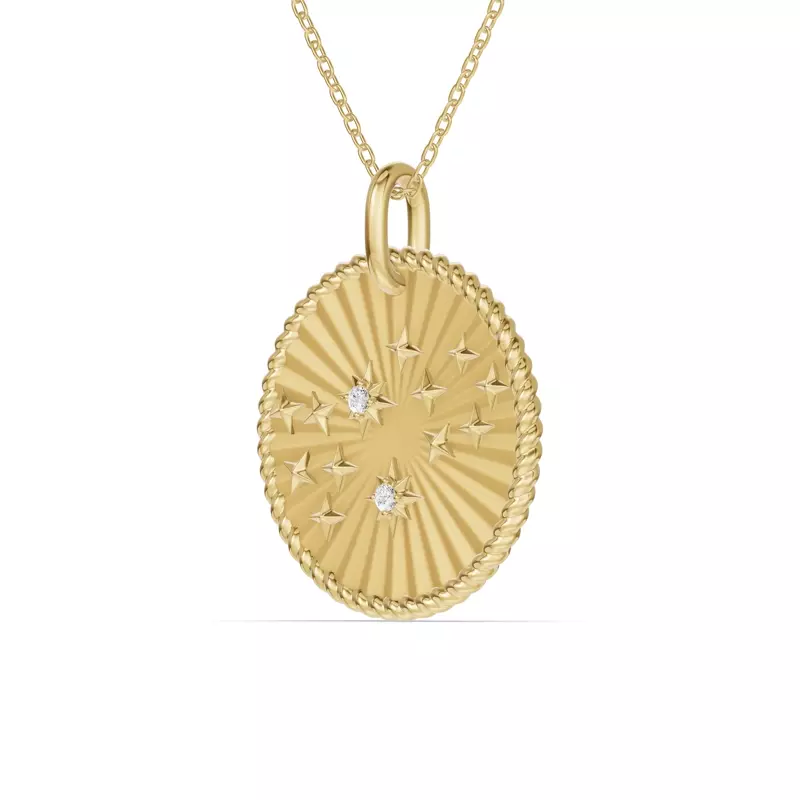 14K Yellow Gold Virgo Celestial Zodiac Medallion Pendant