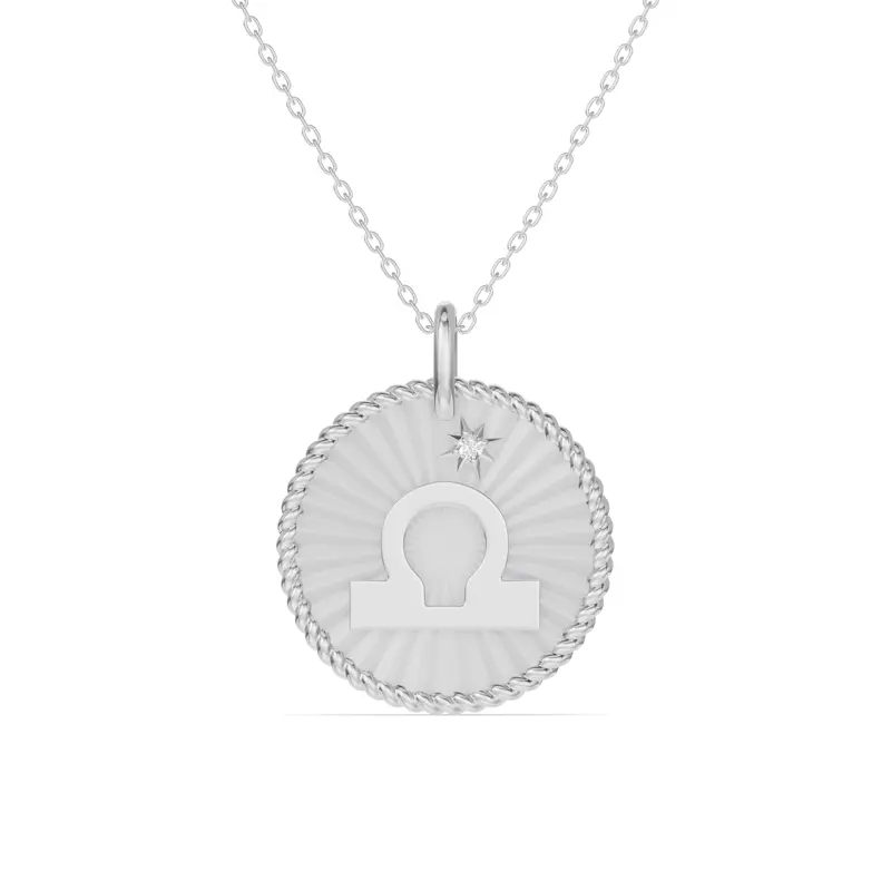 14K White Gold Libra Celestial Zodiac Medallion Pendant