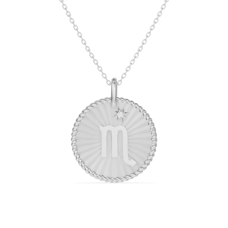 14K White Gold Scorpio Celestial Zodiac Medallion Pendant