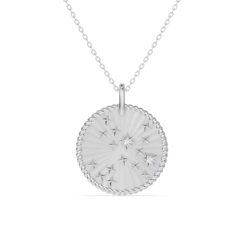 14K White Gold Sagittarius Celestial Zodiac Medallion Pendant