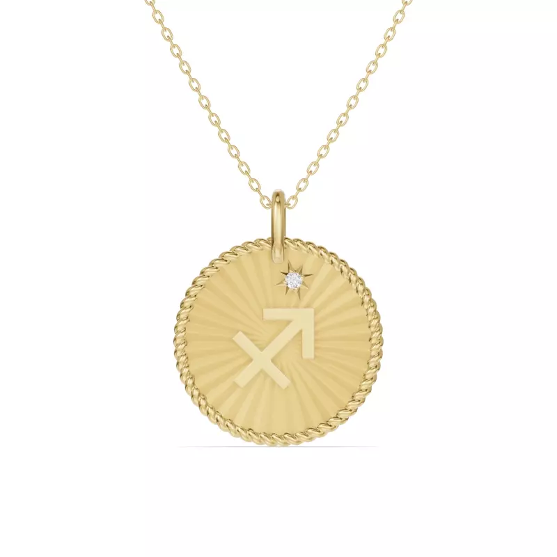 14K Yellow Gold Sagittarius Celestial Zodiac Medallion Pendant