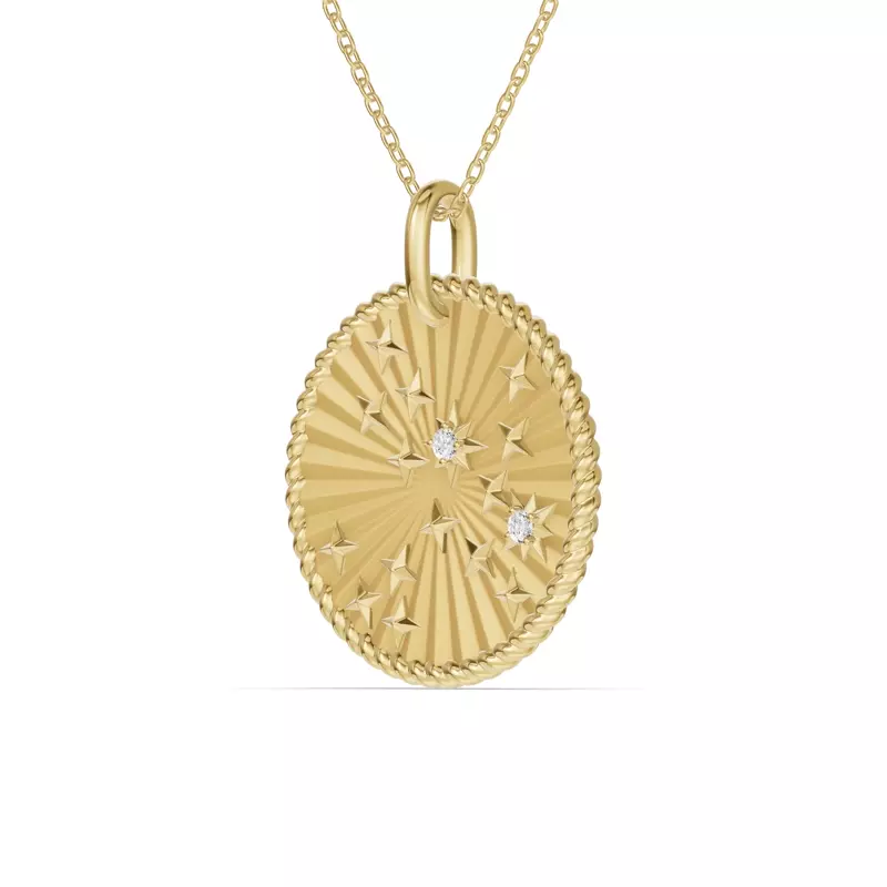 14K Yellow Gold Sagittarius Celestial Zodiac Medallion Pendant
