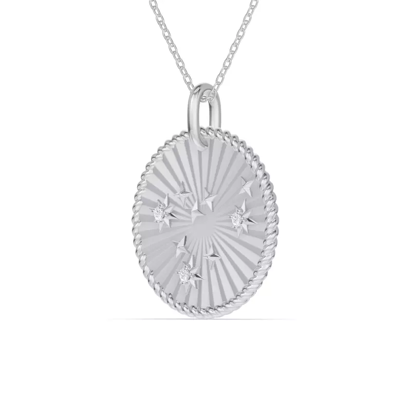 14K White Gold Capricorn Celestial Zodiac Medallion Pendant