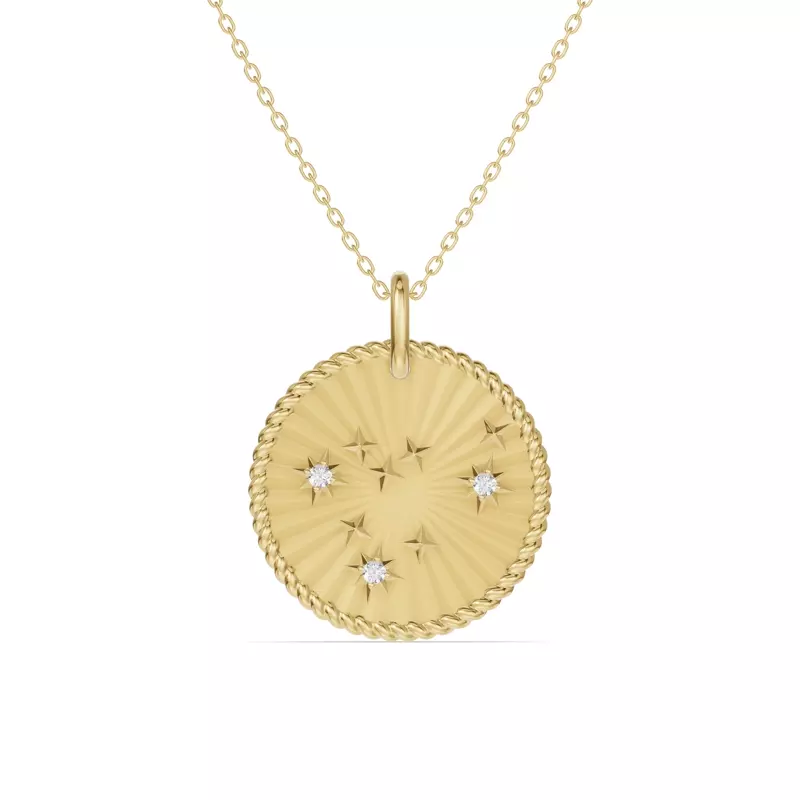 14K Yellow Gold Capricorn Celestial Zodiac Medallion Pendant
