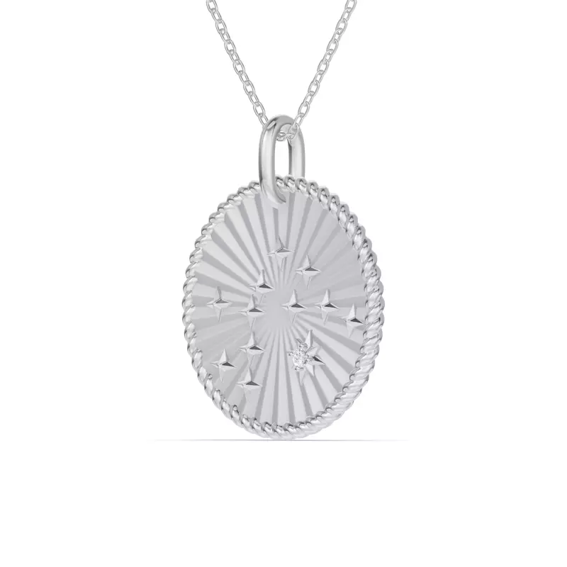 14K White Gold Aquarius Celestial Zodiac Medallion Pendant