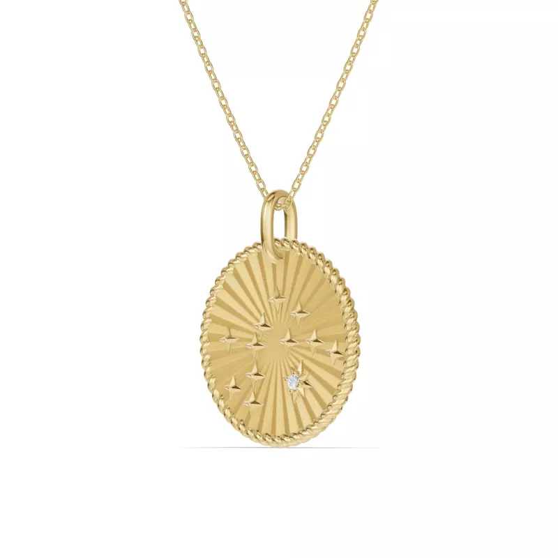 14K Yellow Gold Aquarius Celestial Zodiac Medallion Pendant