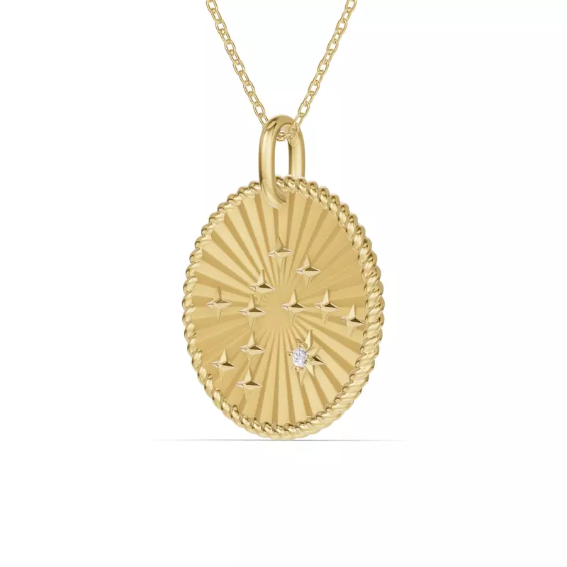 14K Yellow Gold Aquarius Celestial Zodiac Medallion Pendant