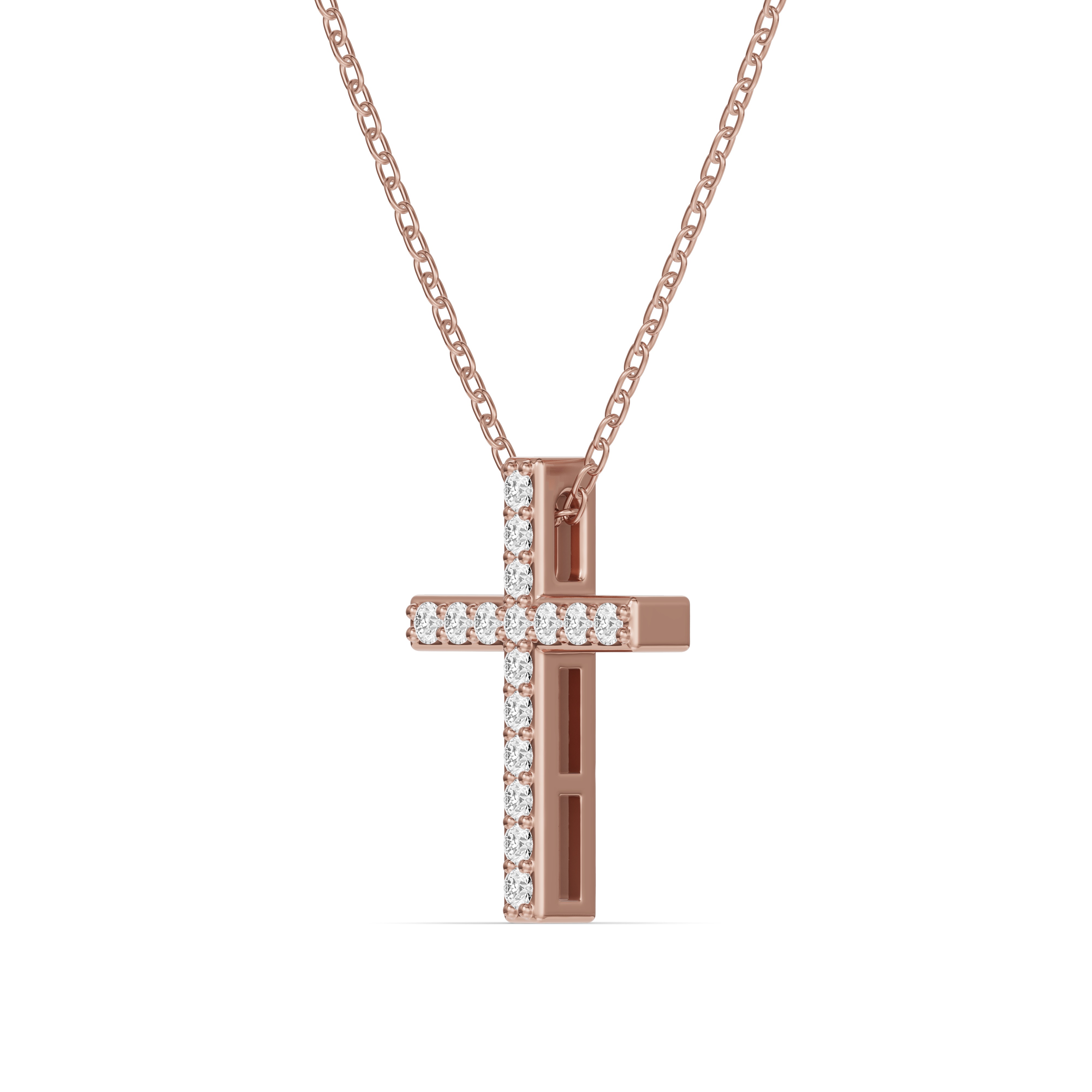 14K Rose Gold Radiance Pavé Cross Lab Pendant