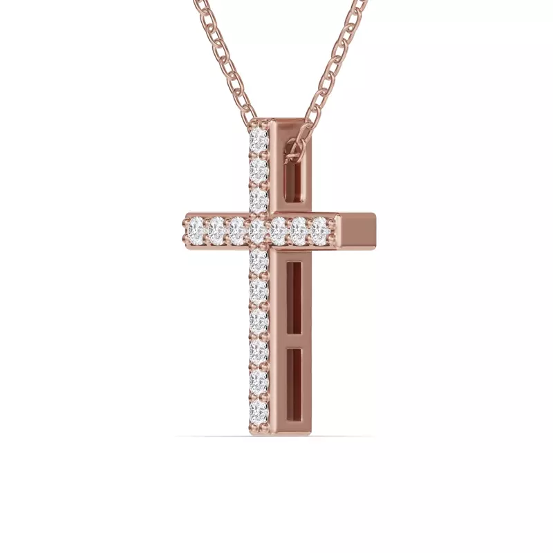 14K Rose Gold Radiance Pavé Cross Lab Pendant