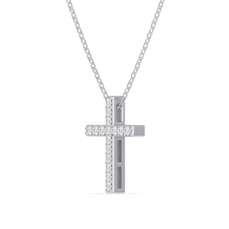 14K White Gold Radiance Pavé Cross Pendant